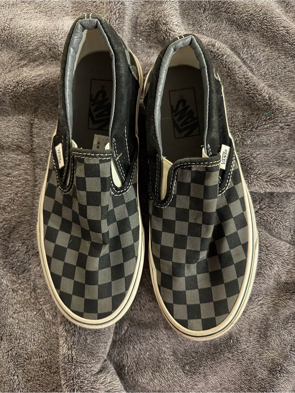 Vans Checkerboard Slip-On Sneakers - Black and Gray
